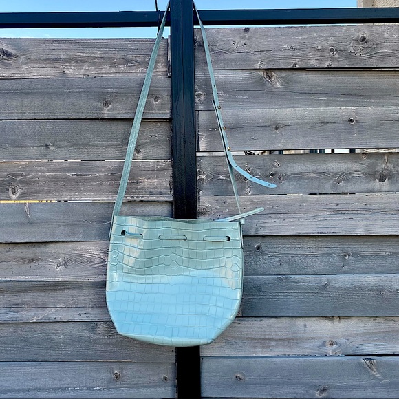 Mansur Gavriel Blue Croc Mini Bucket Bag - Picture 4 of 14